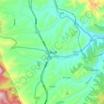 Mapa topográfico Liupanshan, altitud, relieve