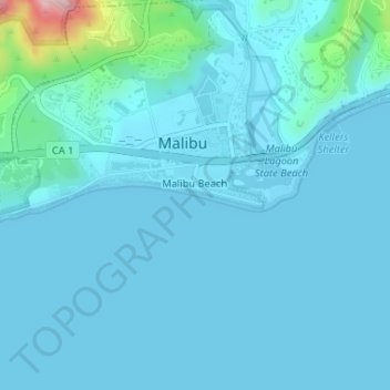Mapa topográfico Malibu Beach, altitud, relieve