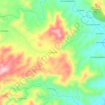 Mapa topográfico Los Dioses, altitud, relieve