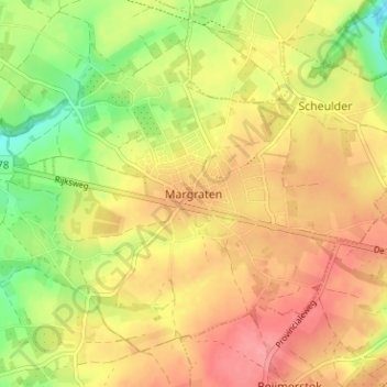 Mapa topográfico Margraten, altitud, relieve