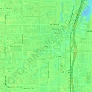 Mapa topográfico Kingsland, altitud, relieve