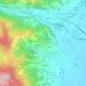 Mapa topográfico Roc, altitud, relieve
