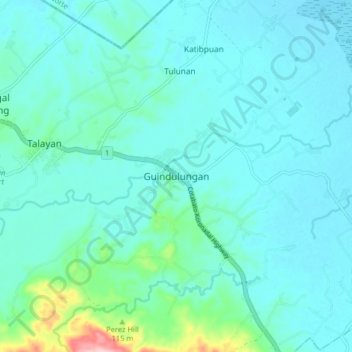 Mapa topográfico Guindulungan, altitud, relieve