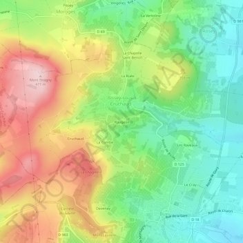 Mapa topográfico Rougeon, altitud, relieve