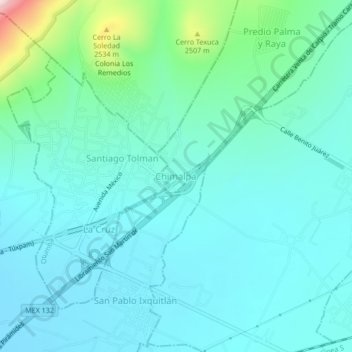 Mapa topográfico Chimalpa, altitud, relieve