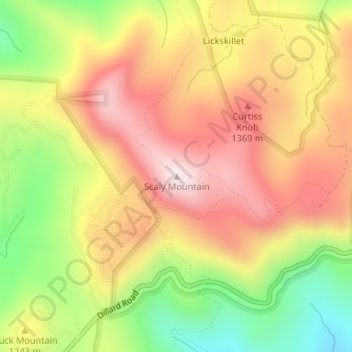 Mapa topográfico Scaly Mountain, altitud, relieve