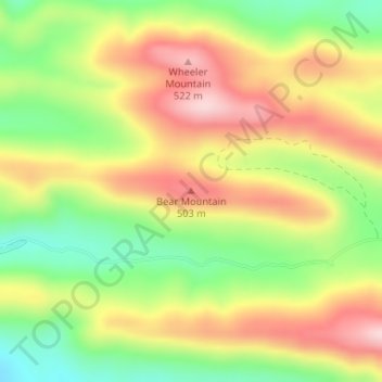 Mapa topográfico Bear Mountain, altitud, relieve