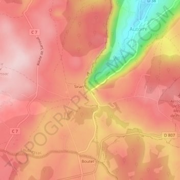Mapa topográfico Cascade d'Autoire, altitud, relieve