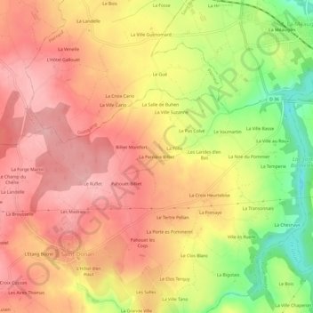 Mapa topográfico La Perrière Billiet, altitud, relieve