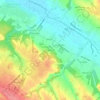 Mapa topográfico Chartreuse, altitud, relieve
