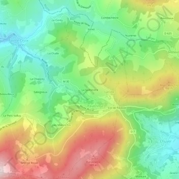 Mapa topográfico La Guillotière, altitud, relieve