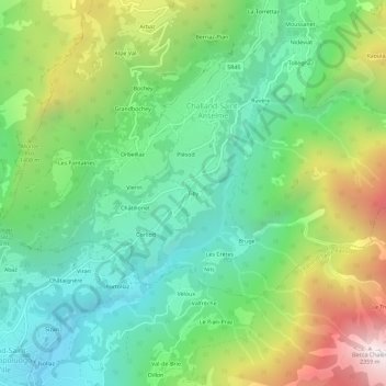 Mapa topográfico Tilly, altitud, relieve