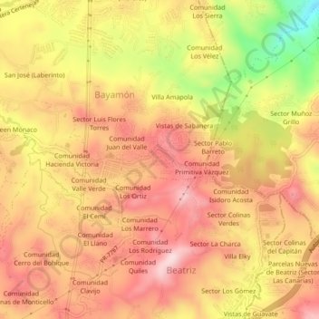 Mapa topográfico Estancias de Cidra, altitud, relieve