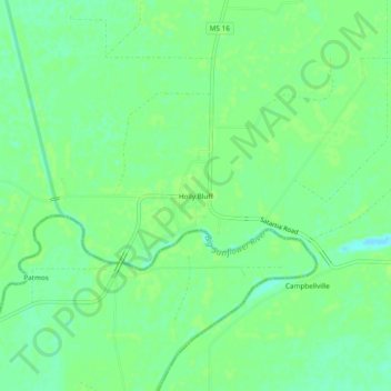 Mapa topográfico Holly Bluff, altitud, relieve