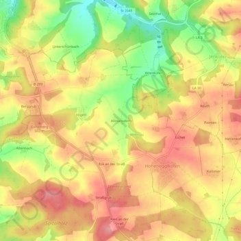 Mapa topográfico Allmansdorf, altitud, relieve