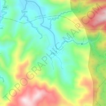 Mapa topográfico Obi, altitud, relieve