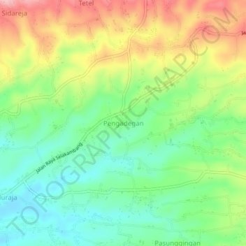 Mapa topográfico Pengadegan, altitud, relieve