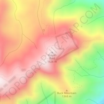 Mapa topográfico Wayah Bald, altitud, relieve
