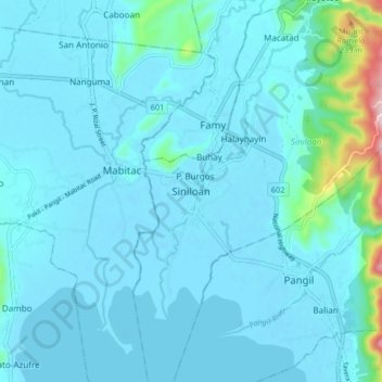 Mapa topográfico Siniloan, altitud, relieve