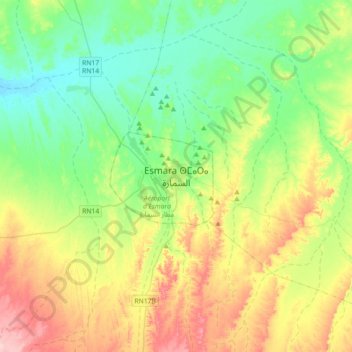 Mapa topográfico Es-Semara, altitud, relieve