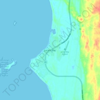 Mapa topográfico Jurien Bay, altitud, relieve