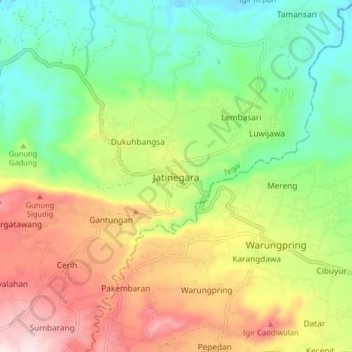 Mapa topográfico Jatinegara, altitud, relieve