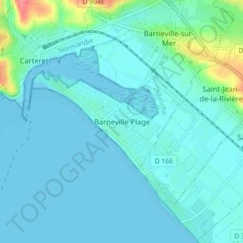 Mapa topográfico Barneville Plage, altitud, relieve
