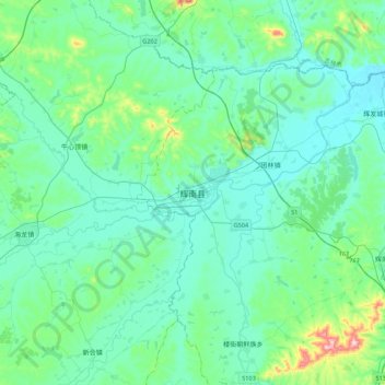 Mapa topográfico Huinan, altitud, relieve