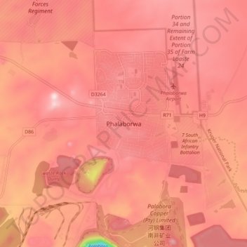 Mapa topográfico Phalaborwa, altitud, relieve