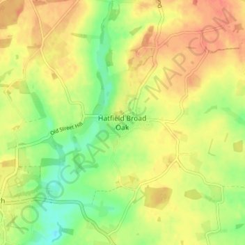 Mapa topográfico Hatfield Broad Oak, altitud, relieve