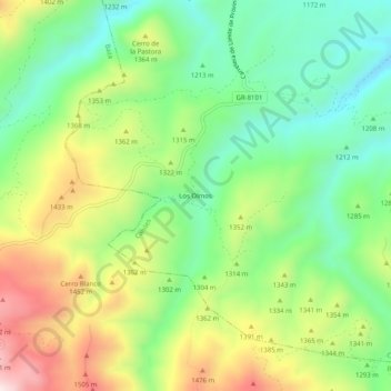 Mapa topográfico Los Olmos, altitud, relieve