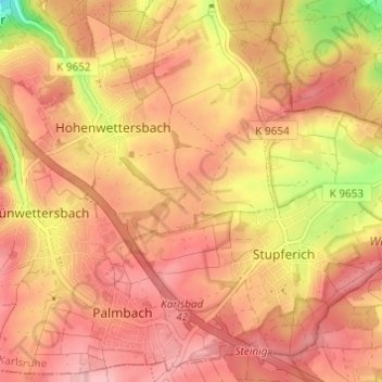 Mapa topográfico Hohenwettersbach, altitud, relieve