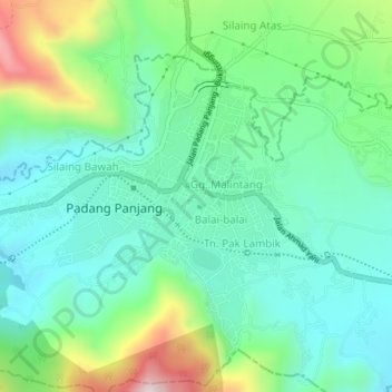 Mapa topográfico Pasar Baru, altitud, relieve