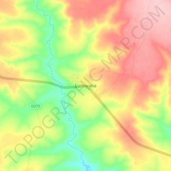 Mapa topográfico Lumwana, altitud, relieve