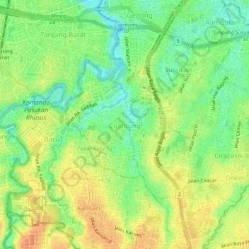 Mapa topográfico Cijantung, altitud, relieve