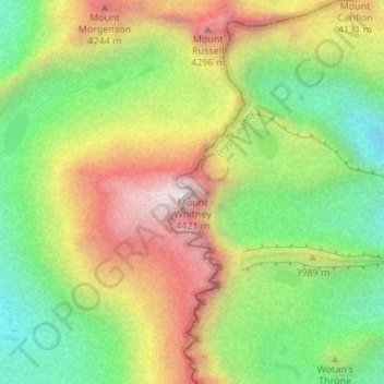 Mapa topográfico Mount Whitney, altitud, relieve