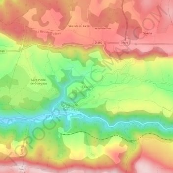 Mapa topográfico Le Causse, altitud, relieve