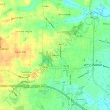 Mapa topográfico Dopson, altitud, relieve