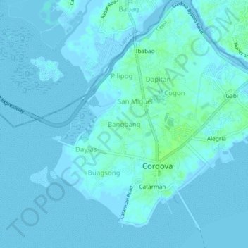 Mapa topográfico Bangbang, altitud, relieve