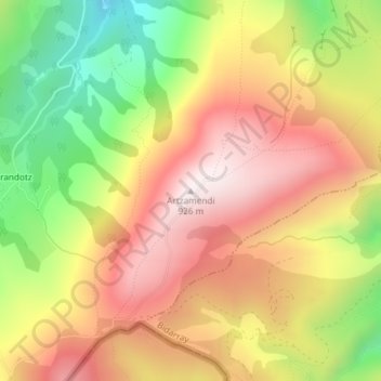 Mapa topográfico Artzamendi, altitud, relieve