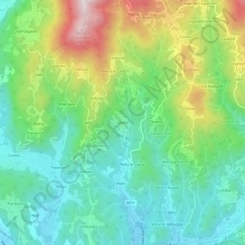 Mapa topográfico Mollie, altitud, relieve