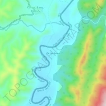 Mapa topográfico Campo Largo, altitud, relieve
