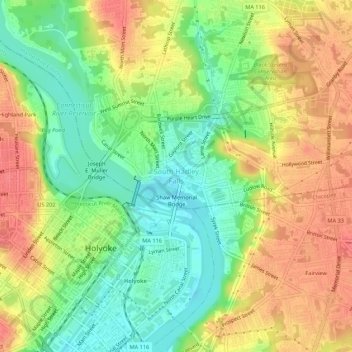 Mapa topográfico South Hadley Falls, altitud, relieve