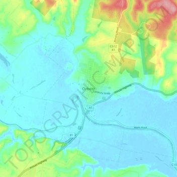 Mapa topográfico Orbost, altitud, relieve