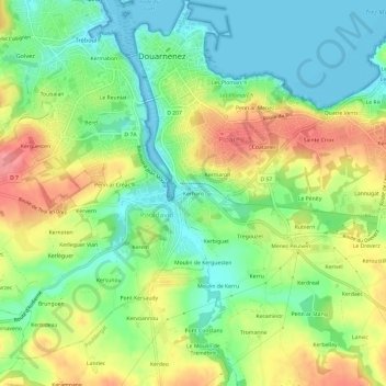 Mapa topográfico Kerharo, altitud, relieve