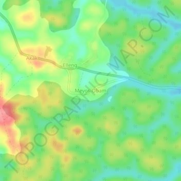 Mapa topográfico Meyos-Obam, altitud, relieve