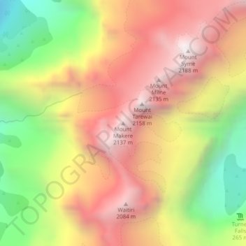 Mapa topográfico Mount Makere, altitud, relieve