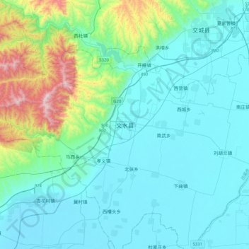 Mapa topográfico Wenshui, altitud, relieve