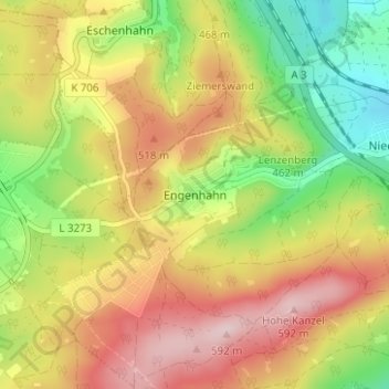Mapa topográfico Engenhahn, altitud, relieve
