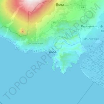 Mapa topográfico Limbe, altitud, relieve